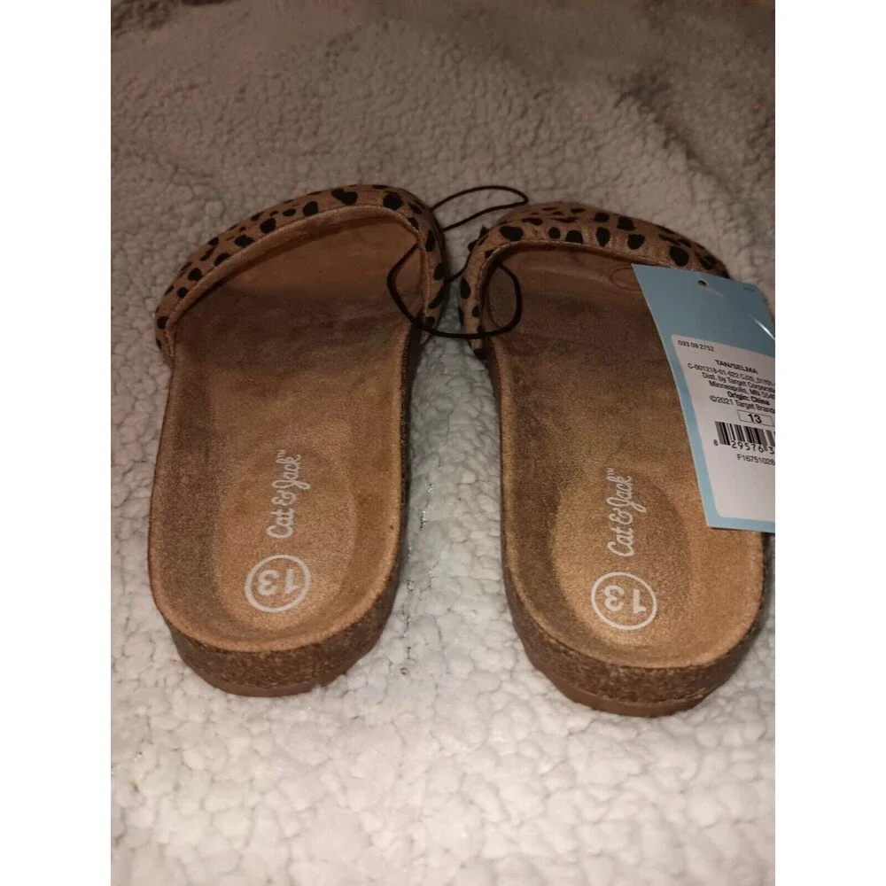 Cat & Jack Girls Summer Sandals Slide-On Size 13 Leopard Brown